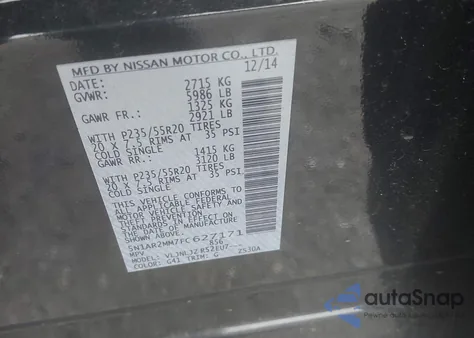 2015 Nissan Pathfinder Platinum/S/Sl/Sv from USA, damaged, VIN 5N1AR2MM7FC627171